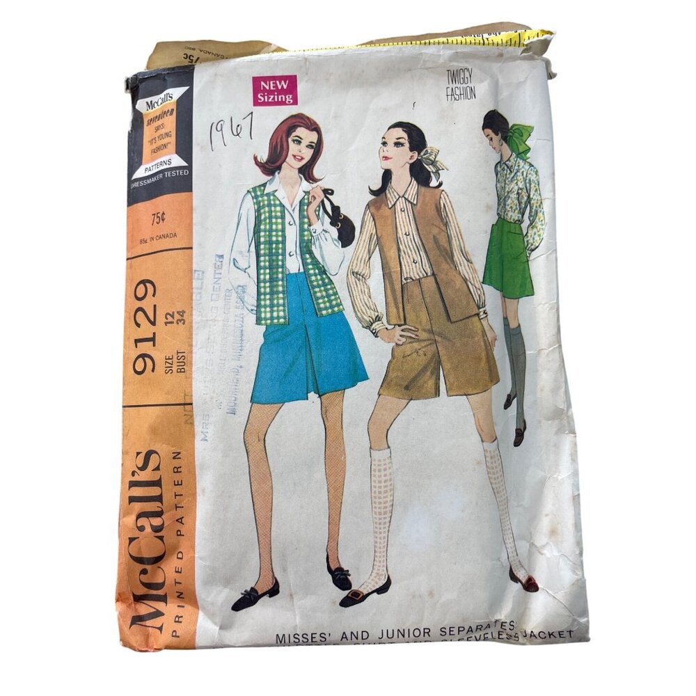 60s McCalls 9129 Sewing Pattern Size 12 Separates Skirt Culottes Shirt Vest CUT